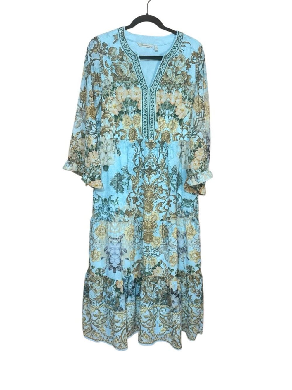 Soft Surroundings Baroque Maxi Dress Tiered Floral Lined Beaded Size Small - Picture 2 of 8